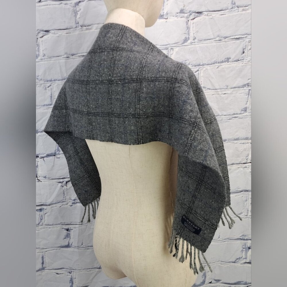Burberry Vintage Scarf Check Speckled Gray 100% Cashmere England Y2K 42" x 11" - Picture 7 of 11